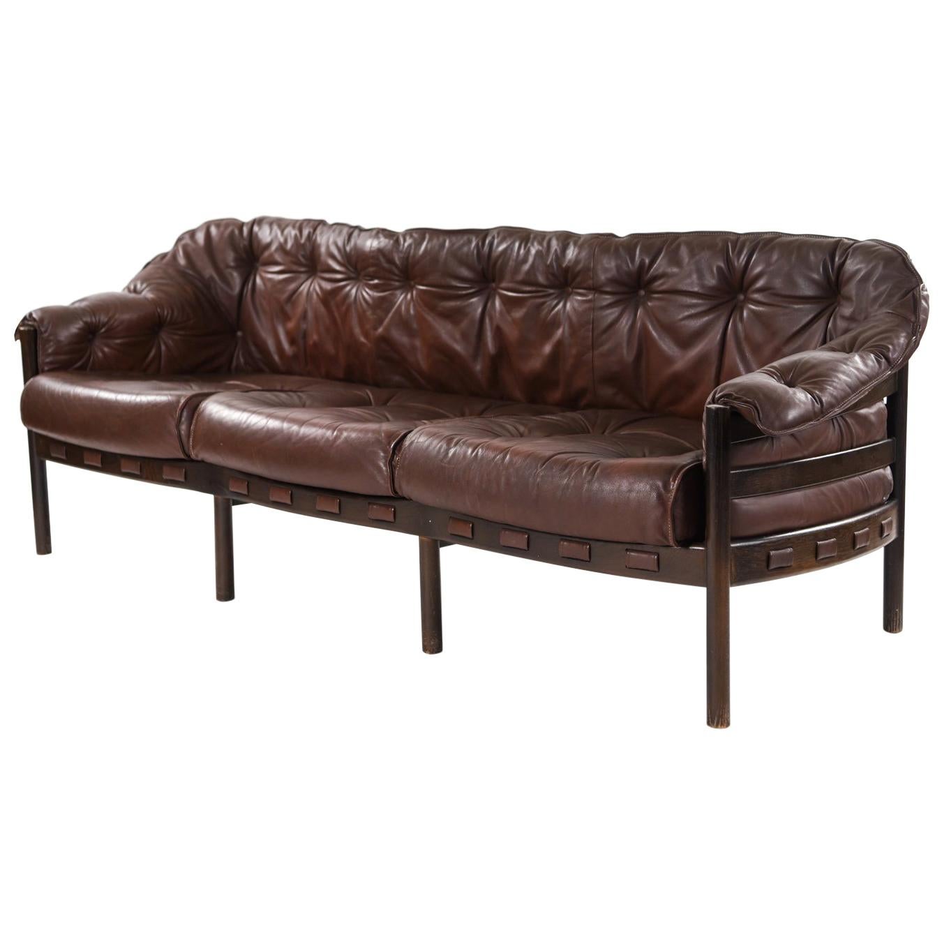 Midcentury Leather 3-Seater Sofa by Arne Norell for Coja