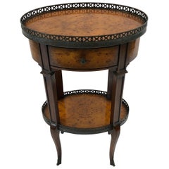 Sophisticated Burlwood Two-Tier Oval Side Table with Brass Gallery