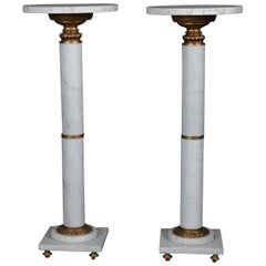 Pair of Italian Neoclassical Marble and Gilt Sculpture Display Pedestals