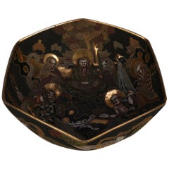 Antique Large Japanese Satsuma Bas Relief Porcelain Center Bowl with Figures