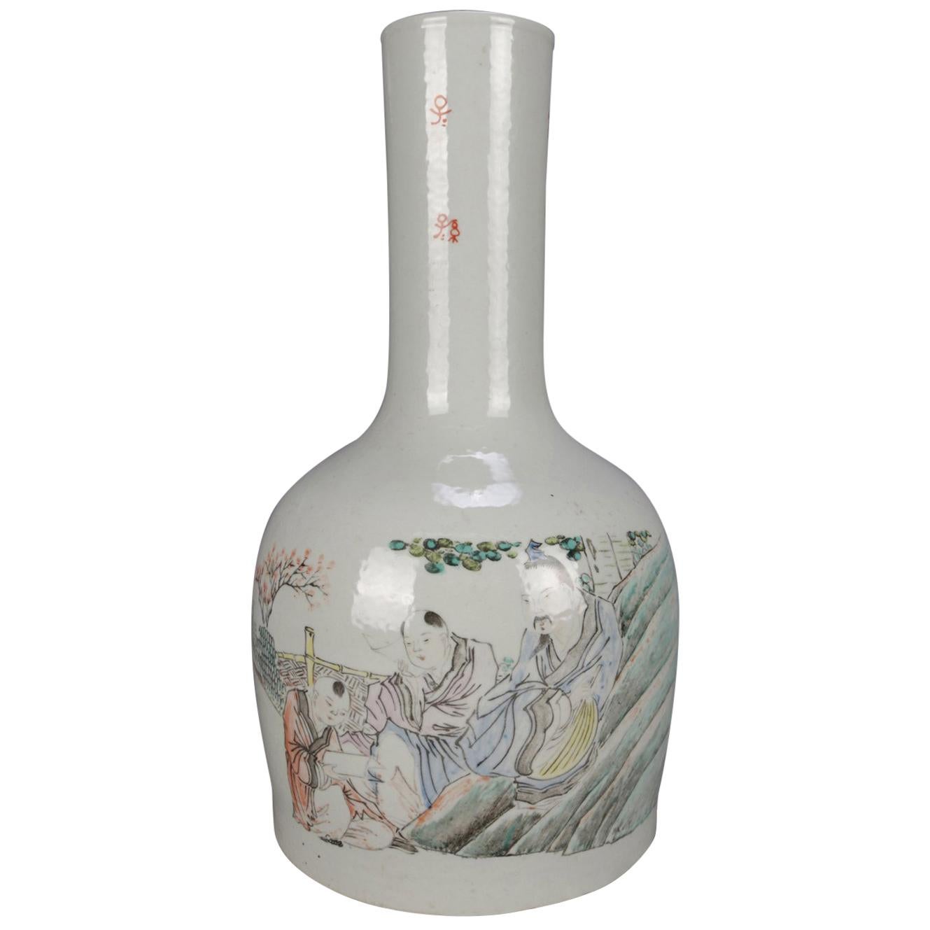 Antique Chinese Hand Painted and Signed Bottle Vase, 19th Century