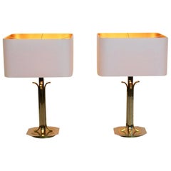 Pair of Large Belgian Brass and Chrome Willy Rizzo Style Table Lamps