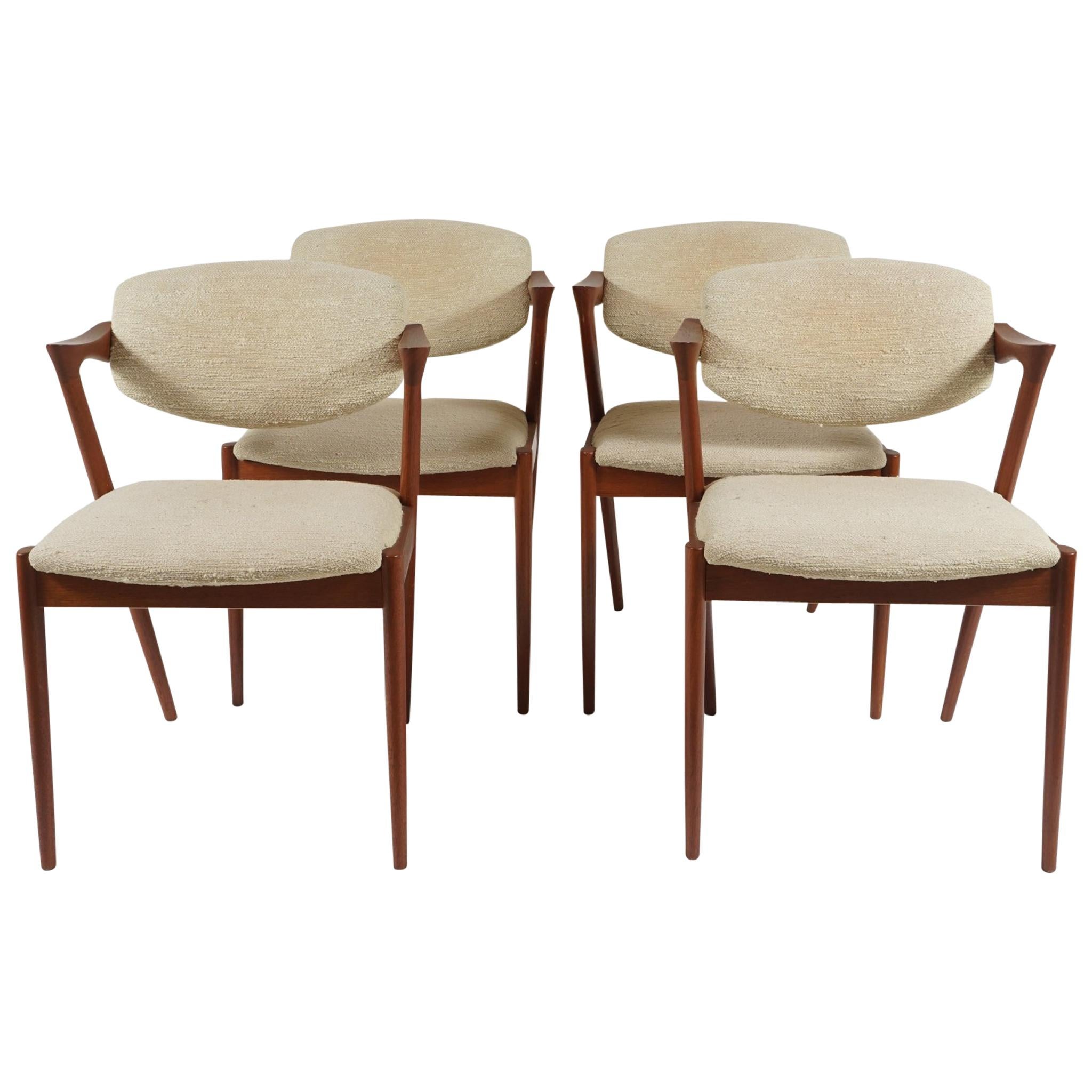 Four Kai Kristiansen Chairs in Teak with Original Upholstery