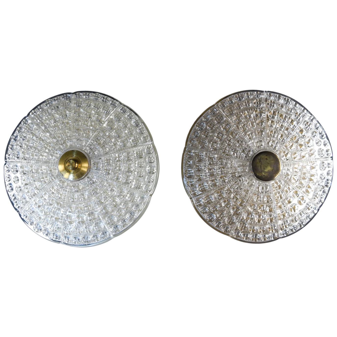 Pair of Carl Fagerlund Brass and Glass Flush Mount Lights