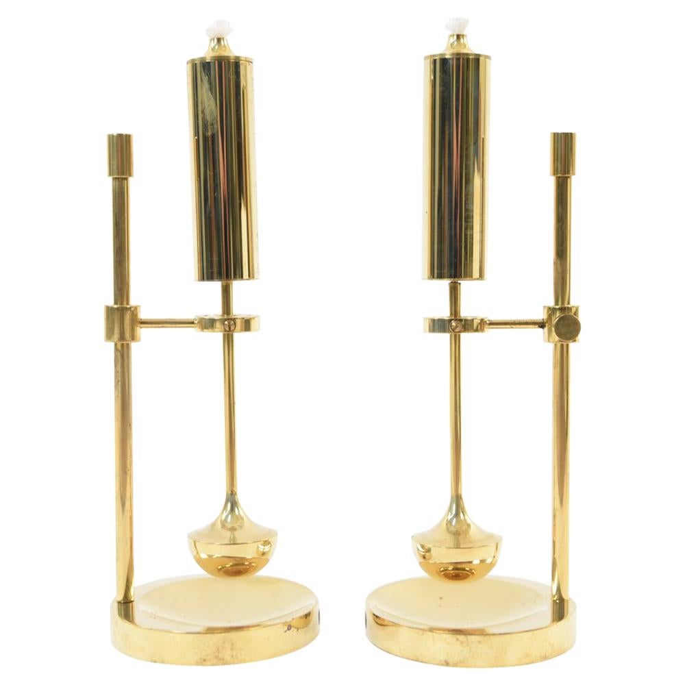 Pair of Brass Midcentury Copenhagen Gyro Oil Lamps