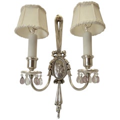 Pair of Caldwell Silver Plated Two Light Neoclassical Style Sconces