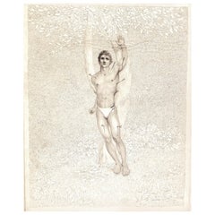 "St. Sebastian," Early and Important Drawing with Male Nude by Lear
