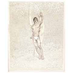 "St. Sebastian, " Early and Important Drawing with Male Nude by Lear