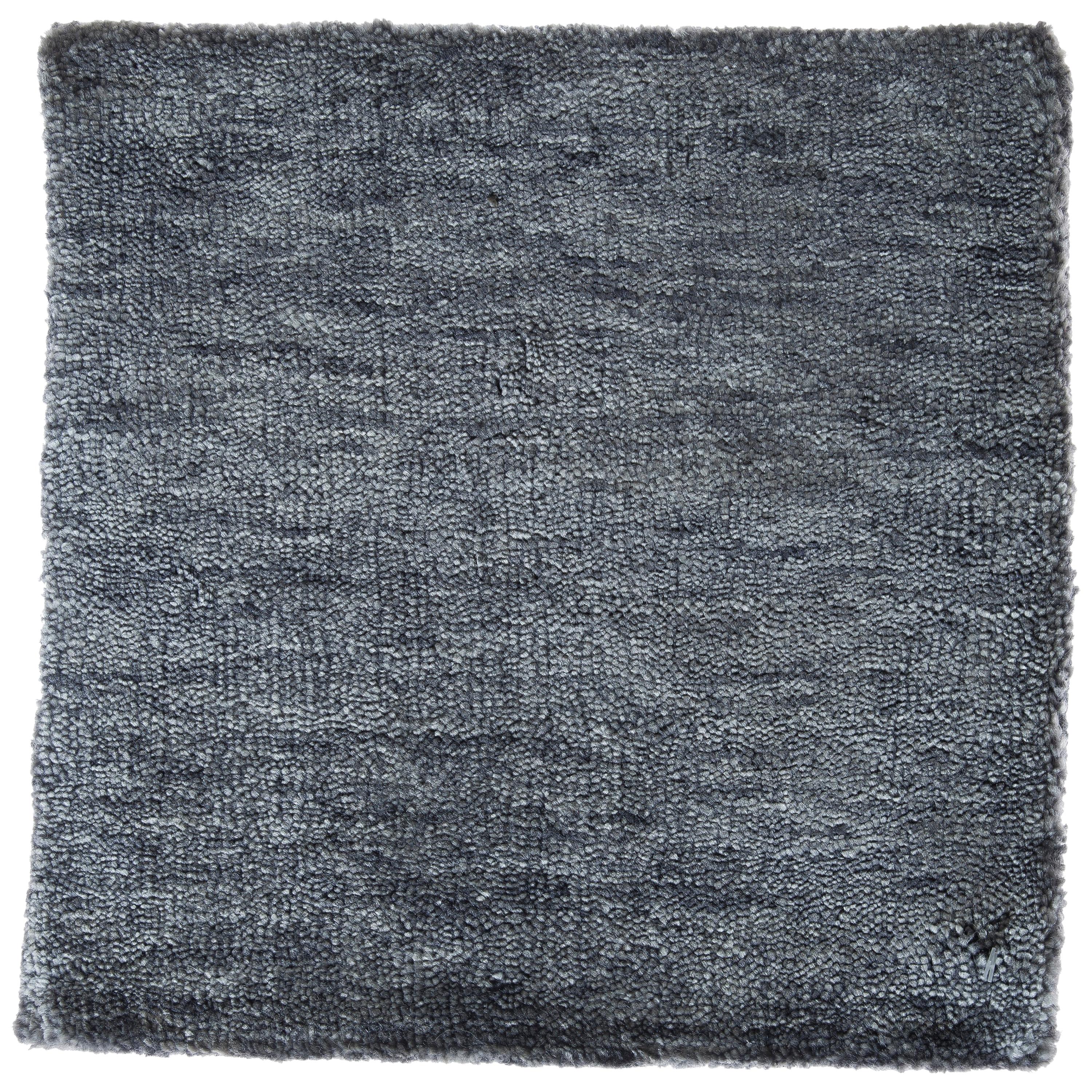 Bamboo Silk Hand-Loomed Solid Neutral Blue Tonal Rug in Stock For Sale