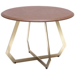 Fetish Brass and Brown Leather, Side Table, Large