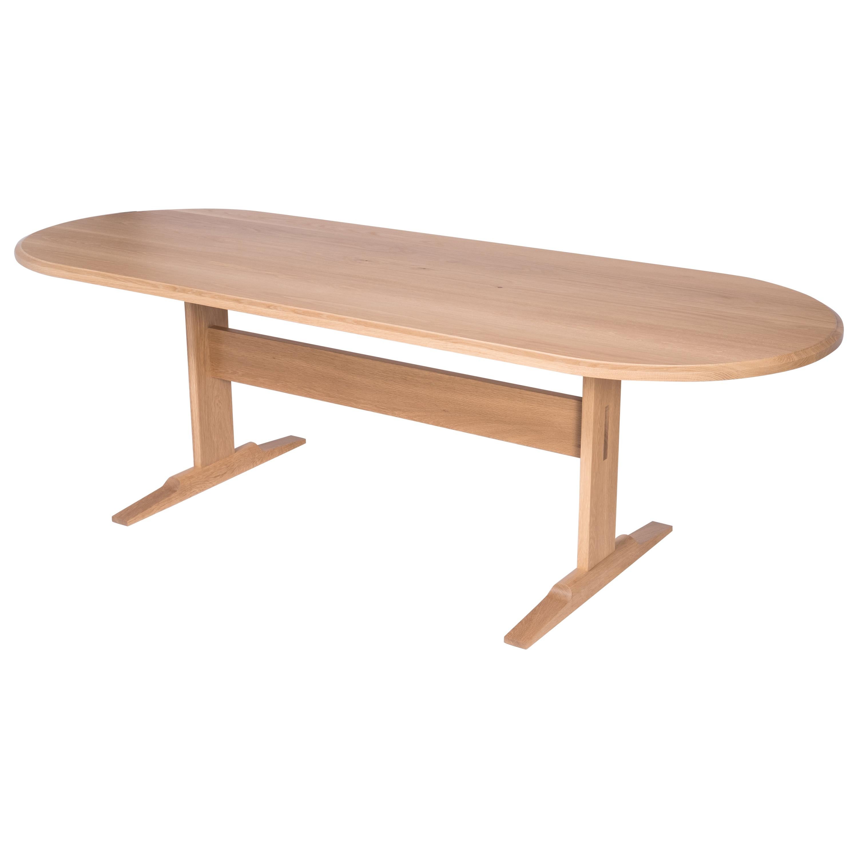Spade Dining Table by Tretiak Works, Modern Contemporary White Oak Trestle For Sale