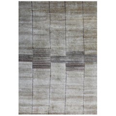 Tapis de couloir noué à la main en soie naturelle ivoire crème beige, taille S, en stock