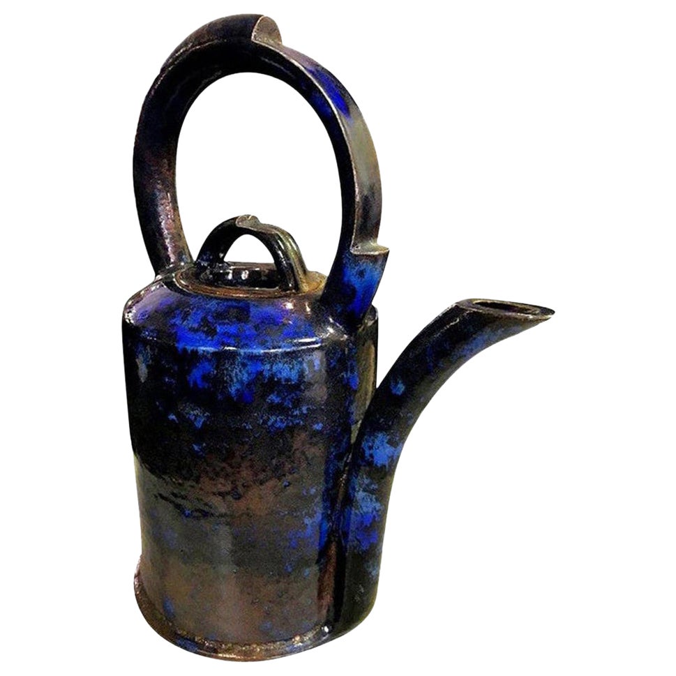 Anne A. E. Hirondelle Signed Large Modern Ceramic Pottery Glazed Vessel Teapot For Sale