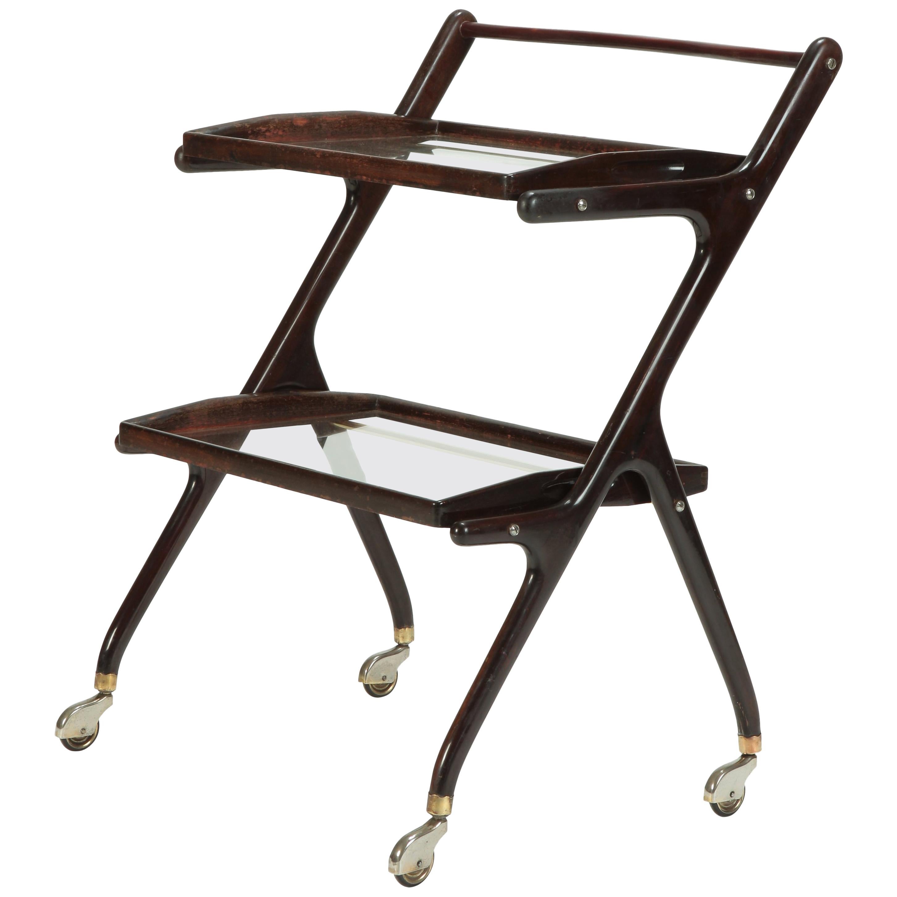 Cesare Lacca Bar Cart Mahogany, 1950s For Sale