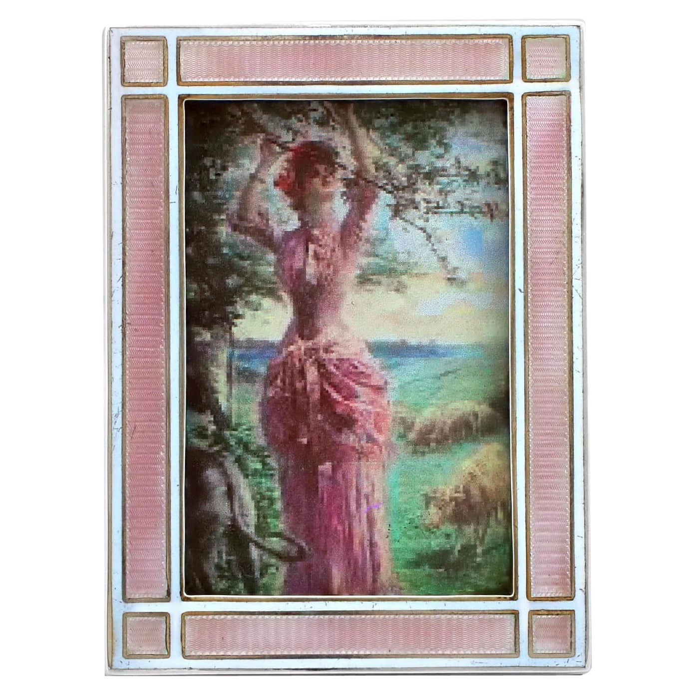 Edwardian Sterling Silver and Enamel Photograph Frame For Sale
