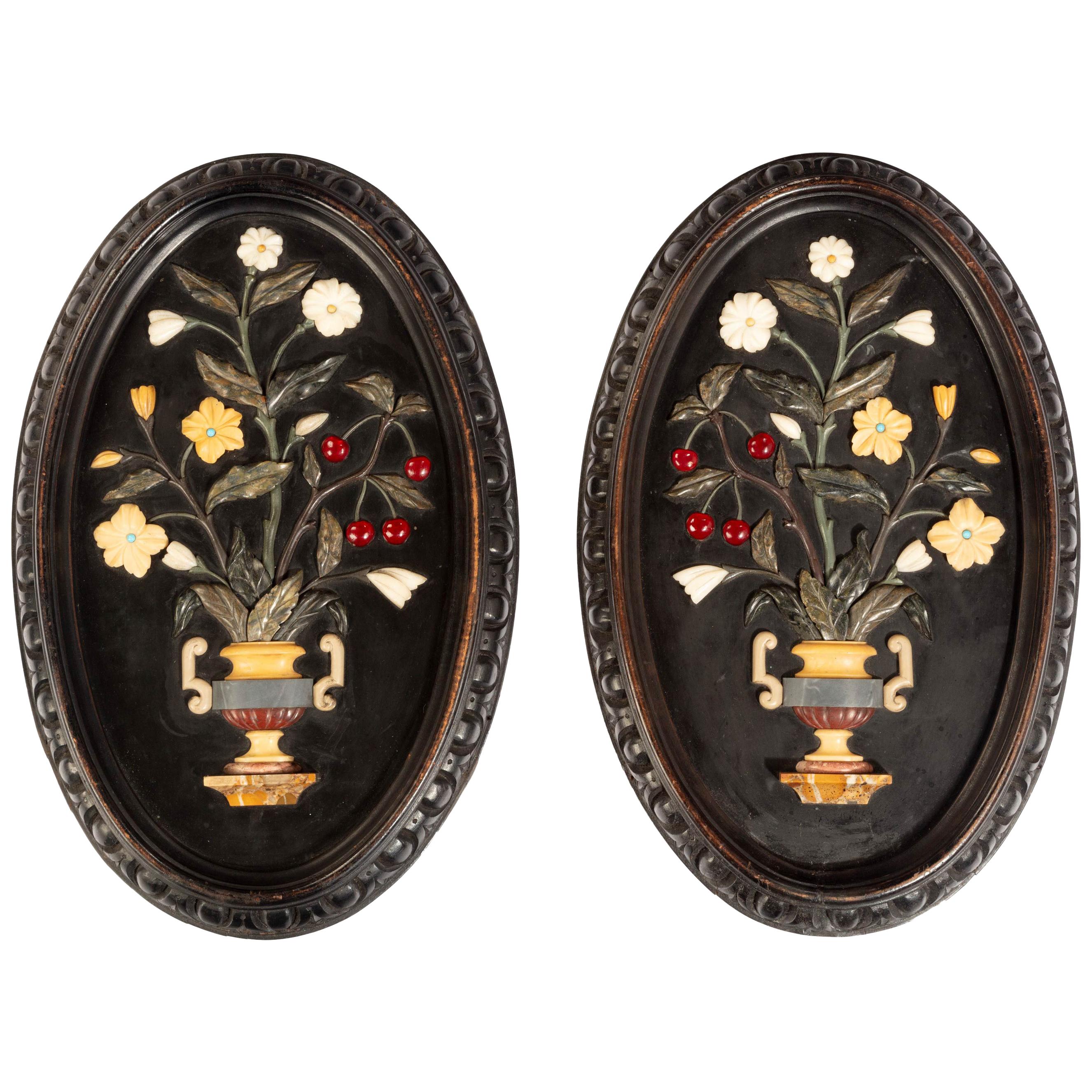Attractive Pair of Late 19th Century Pietra Dura Pictures For Sale