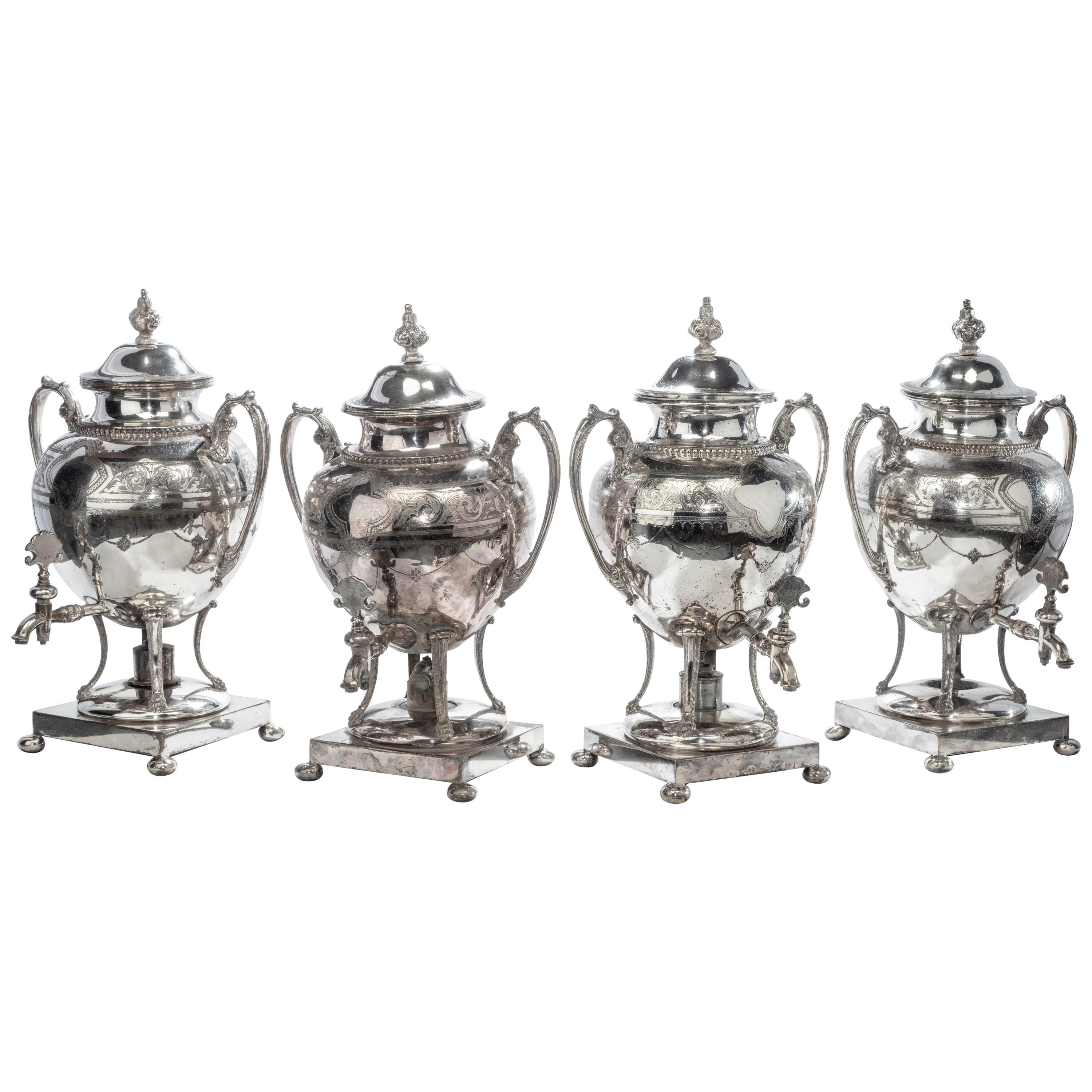 Rare Set of Four Late 19th Century Silver Plated Large Tea Urns