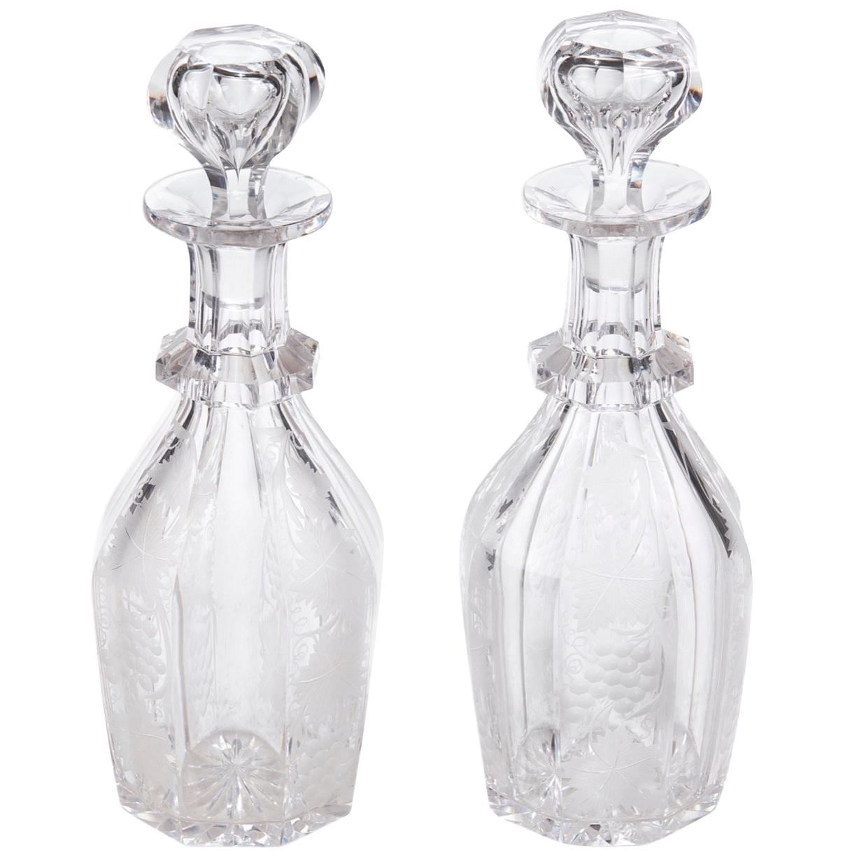 Quality Pair of Antique Cut Glass Crystal Decanters For Sale at 1stdibs