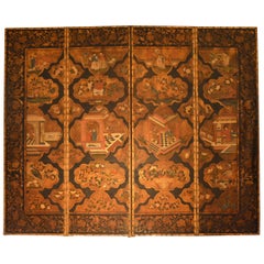 18th Century Chinoiserie Decorated Four Fold Leather Screen
