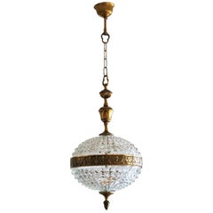 Art Deco Glass Brass Ball Chandelier or Lantern, 1960s