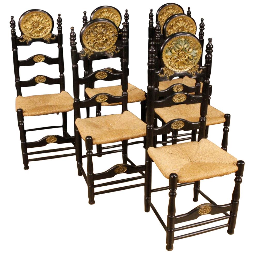 20th Century Lacquered and Gilded Wood Dutch Group of 6 Chairs, 1960