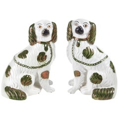 Antique Pair of 19th Century Staffordshire Copper Lustre Spaniels