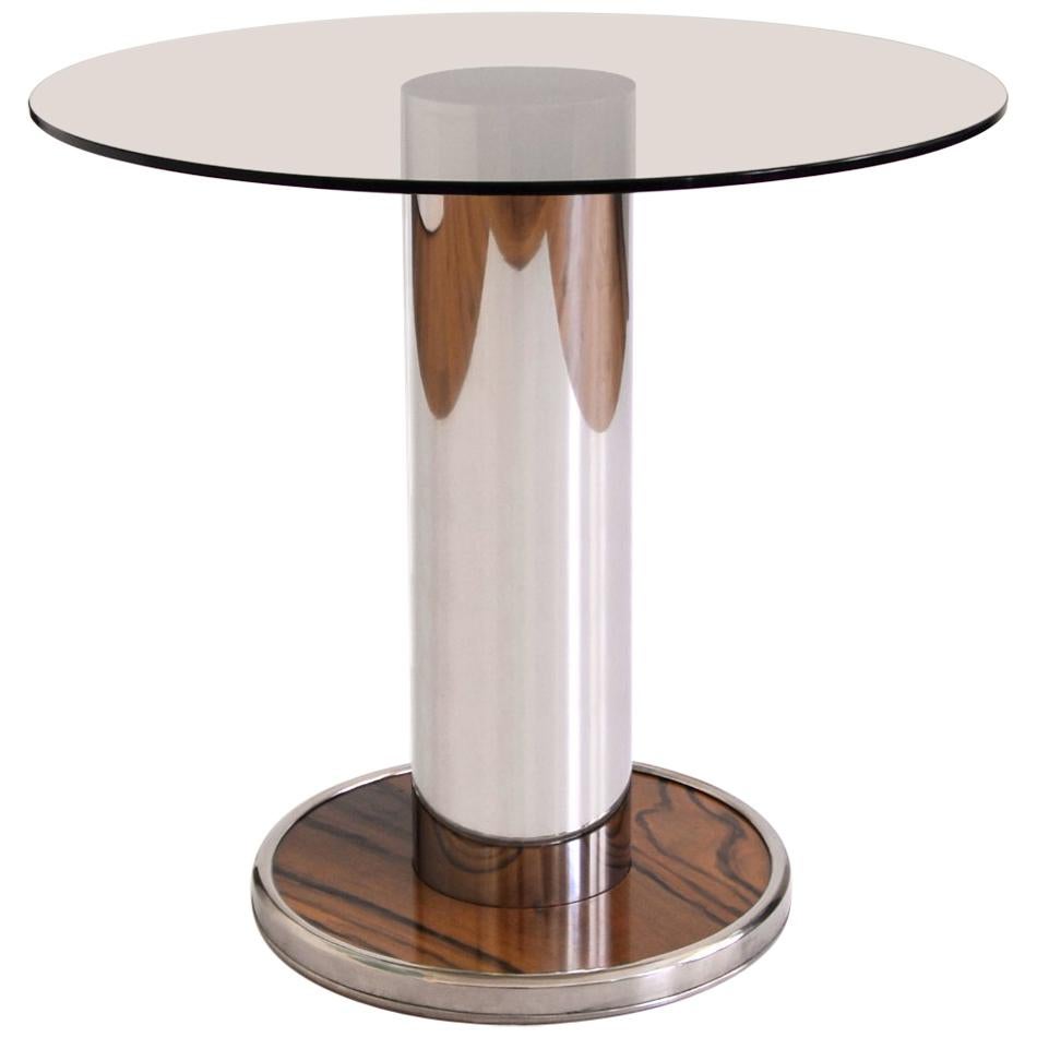 Modernist, Round Sofa/ Coffee Table, Polished Stainless Steel Base and Glass Top