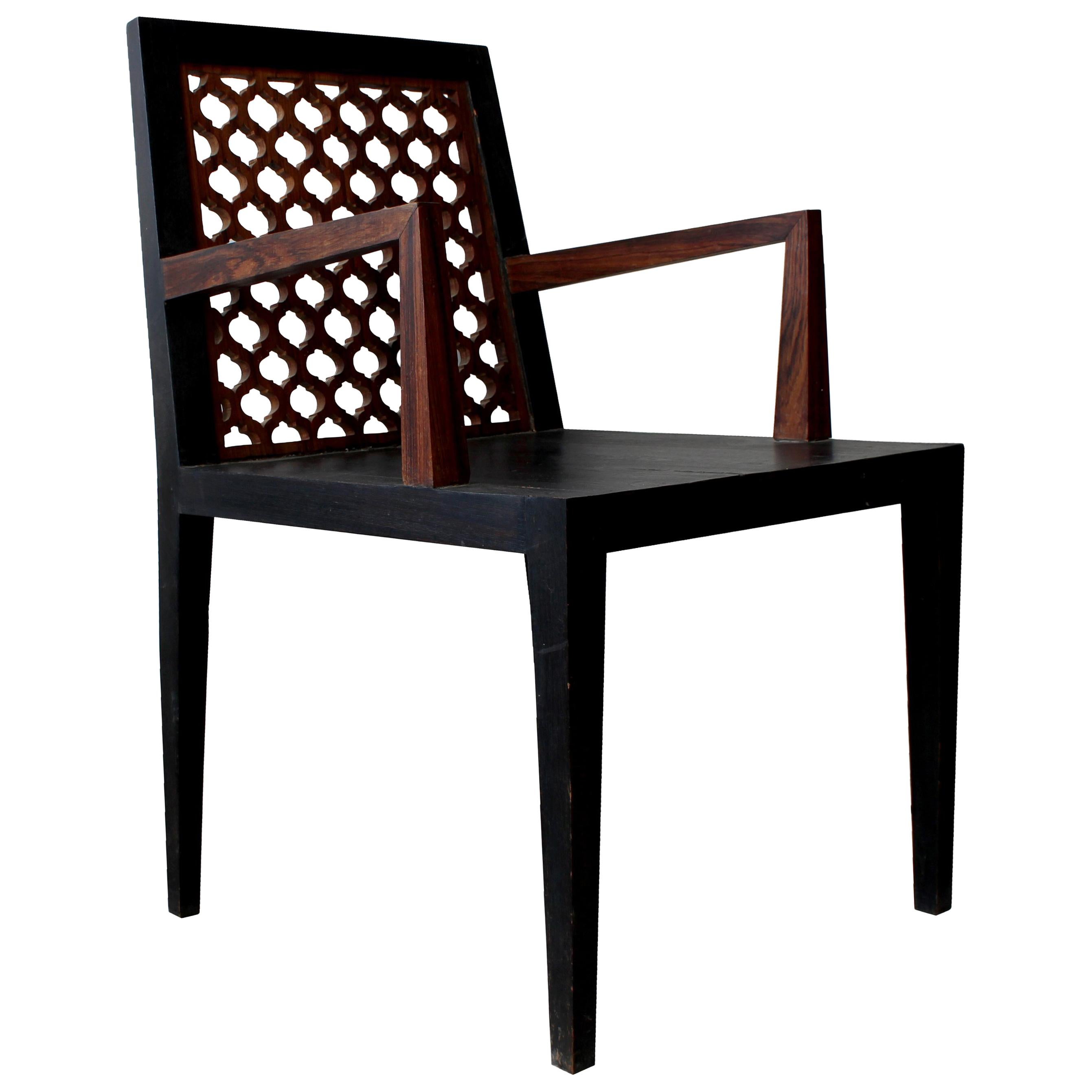 Jour Jali Back Chair in Teakwood Handcrafted in India by Paul Mathieu For Sale
