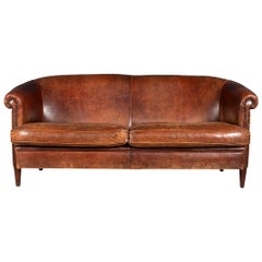 Elegant 20th Century Dutch Three-Seat Sheepskin Leather Sofa