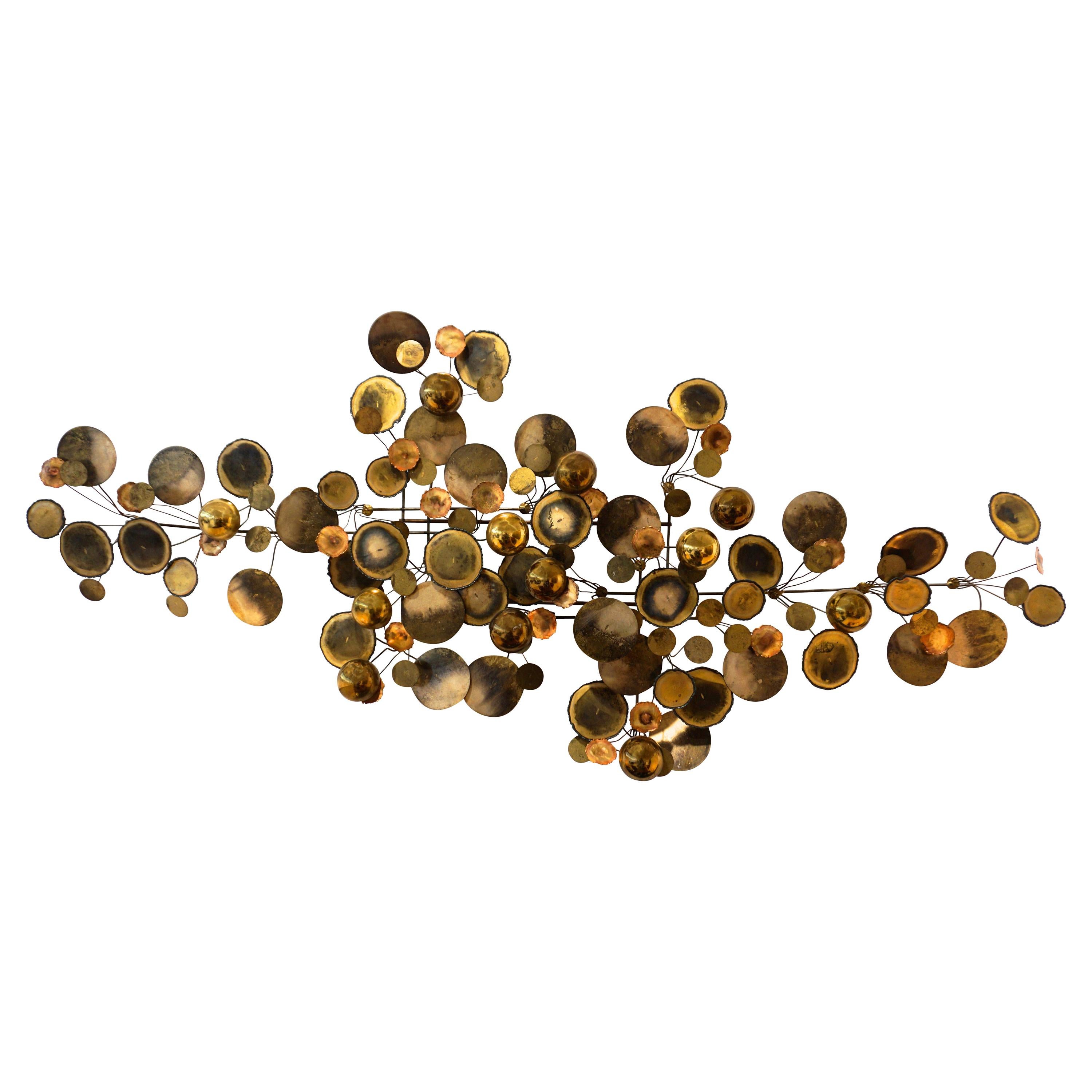 Brass Raindrops Metal Wall Sculpture by Curtis Jere