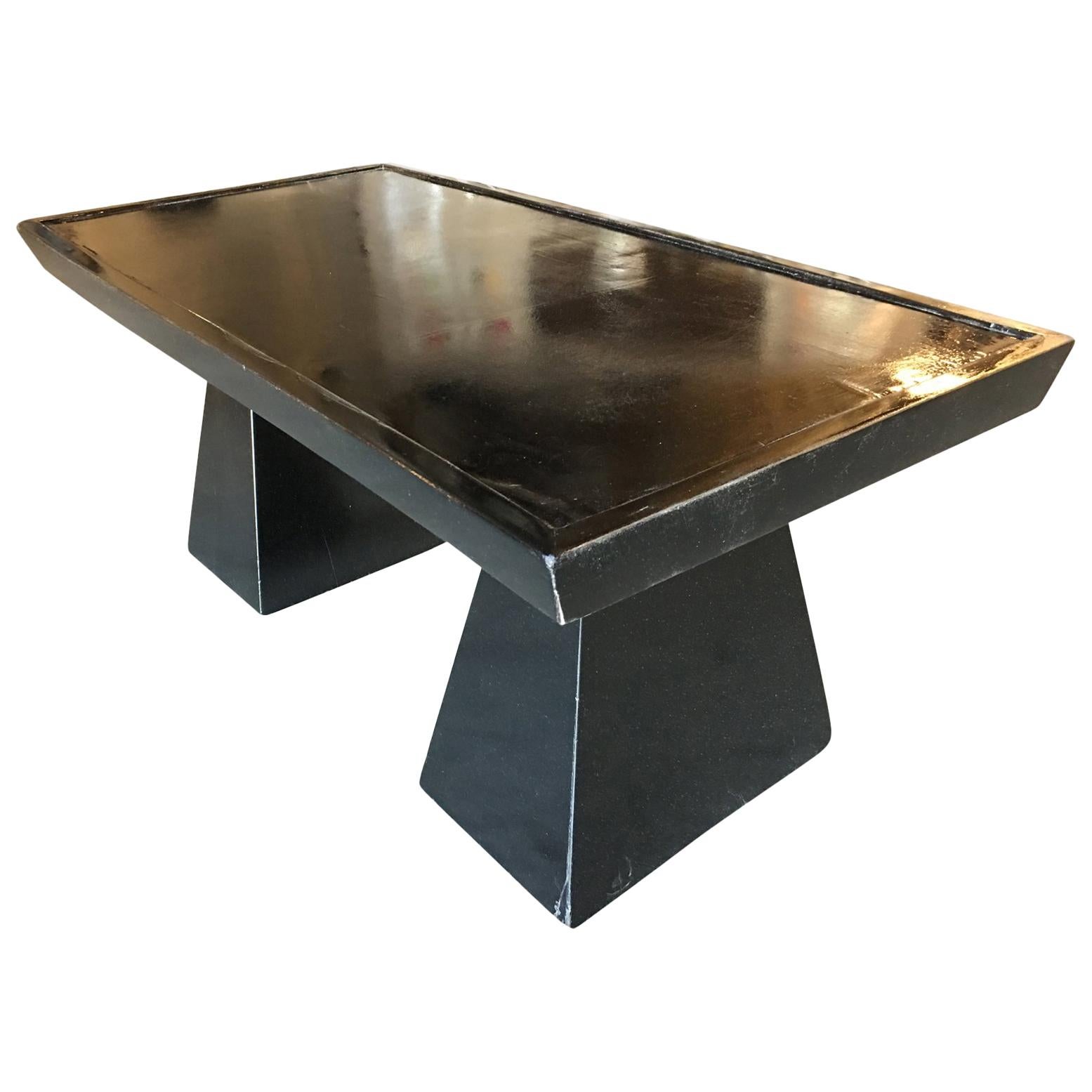 Midcentury Geometric Sculptural Black Lacquer Coffee Table For Sale