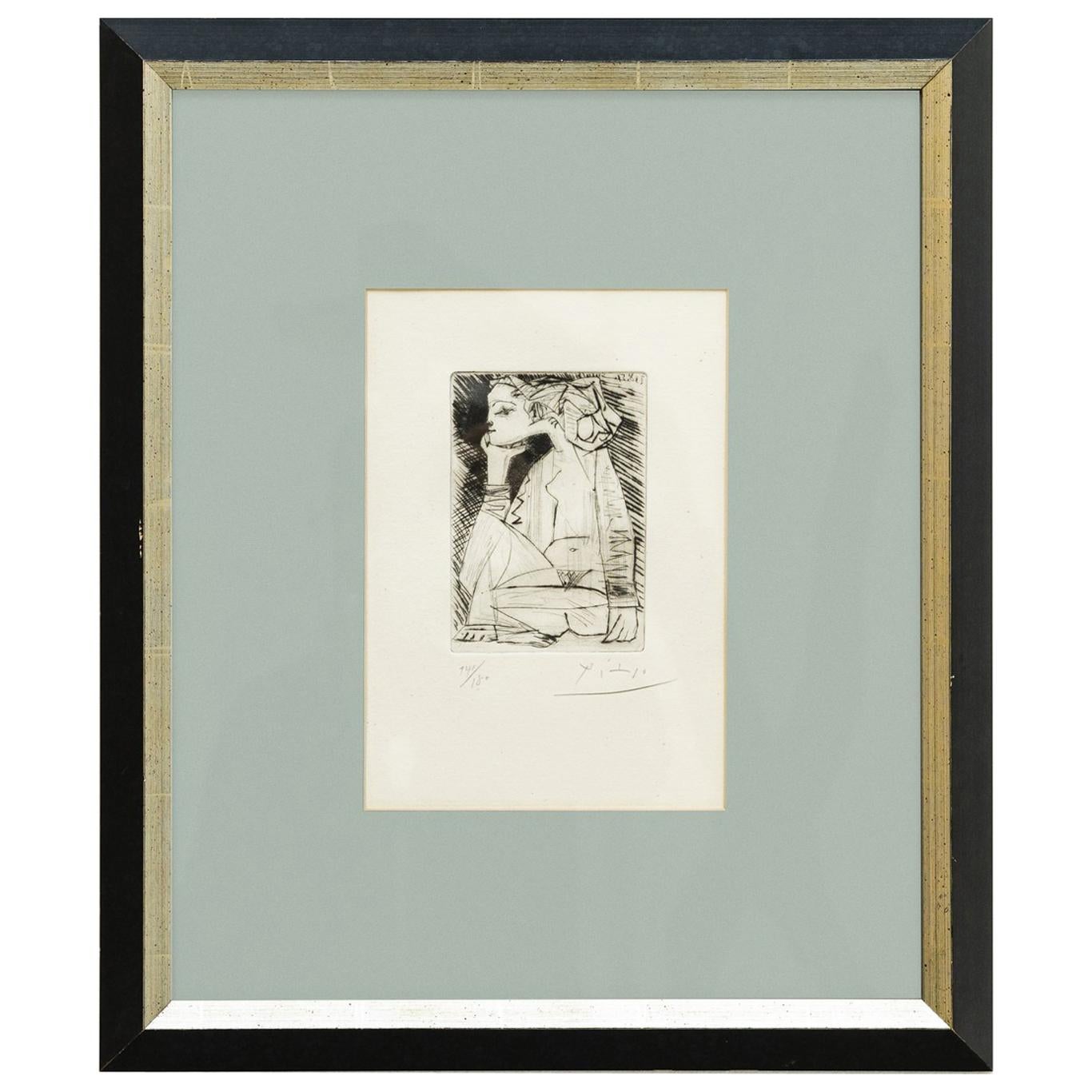 Etching by Pablo Picasso, "Femme Assise En Tailleur: Geneviève Laporte", 1951 im Angebot