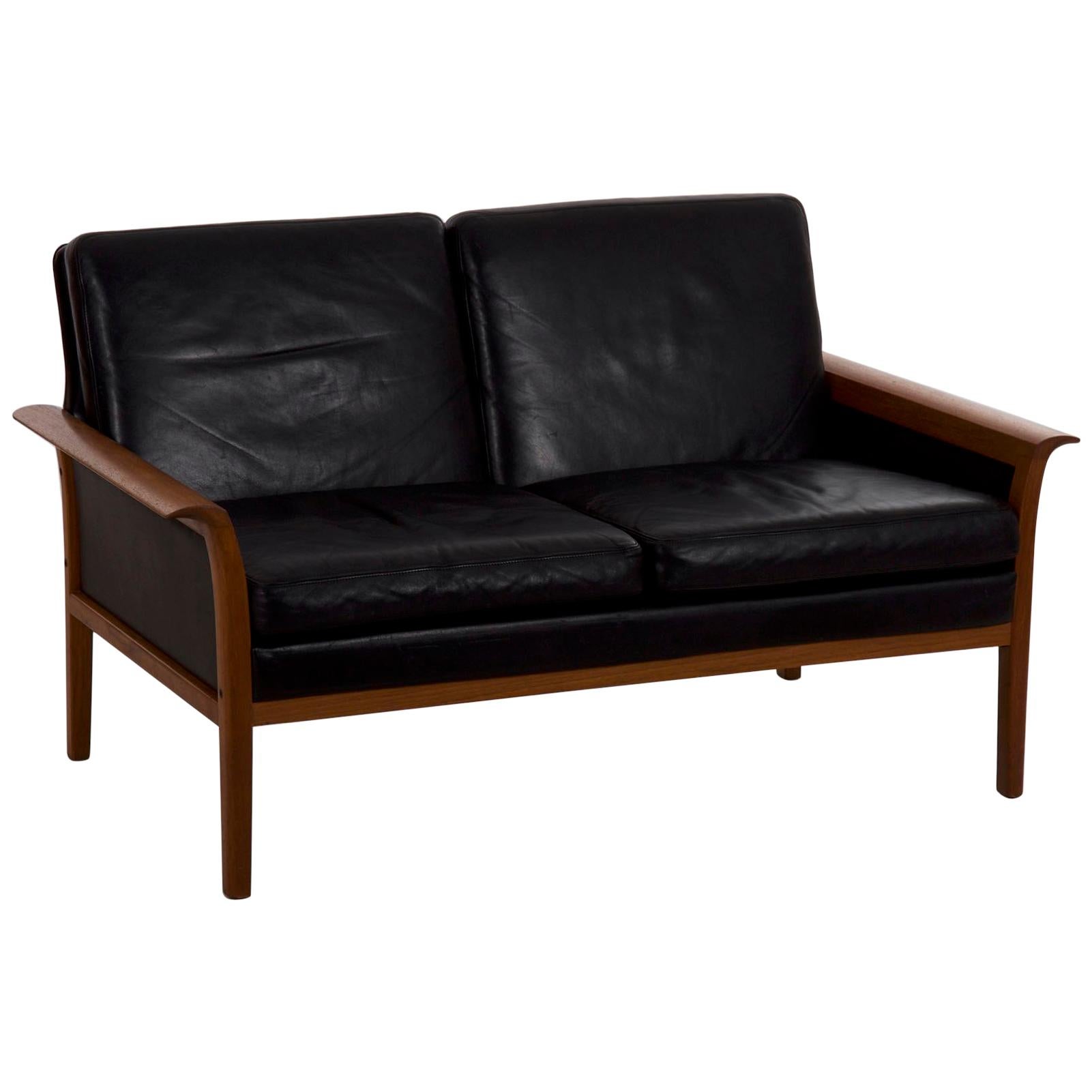 Hans Olsen Danish Mid-Century Modern Leather Loveseat Sofa