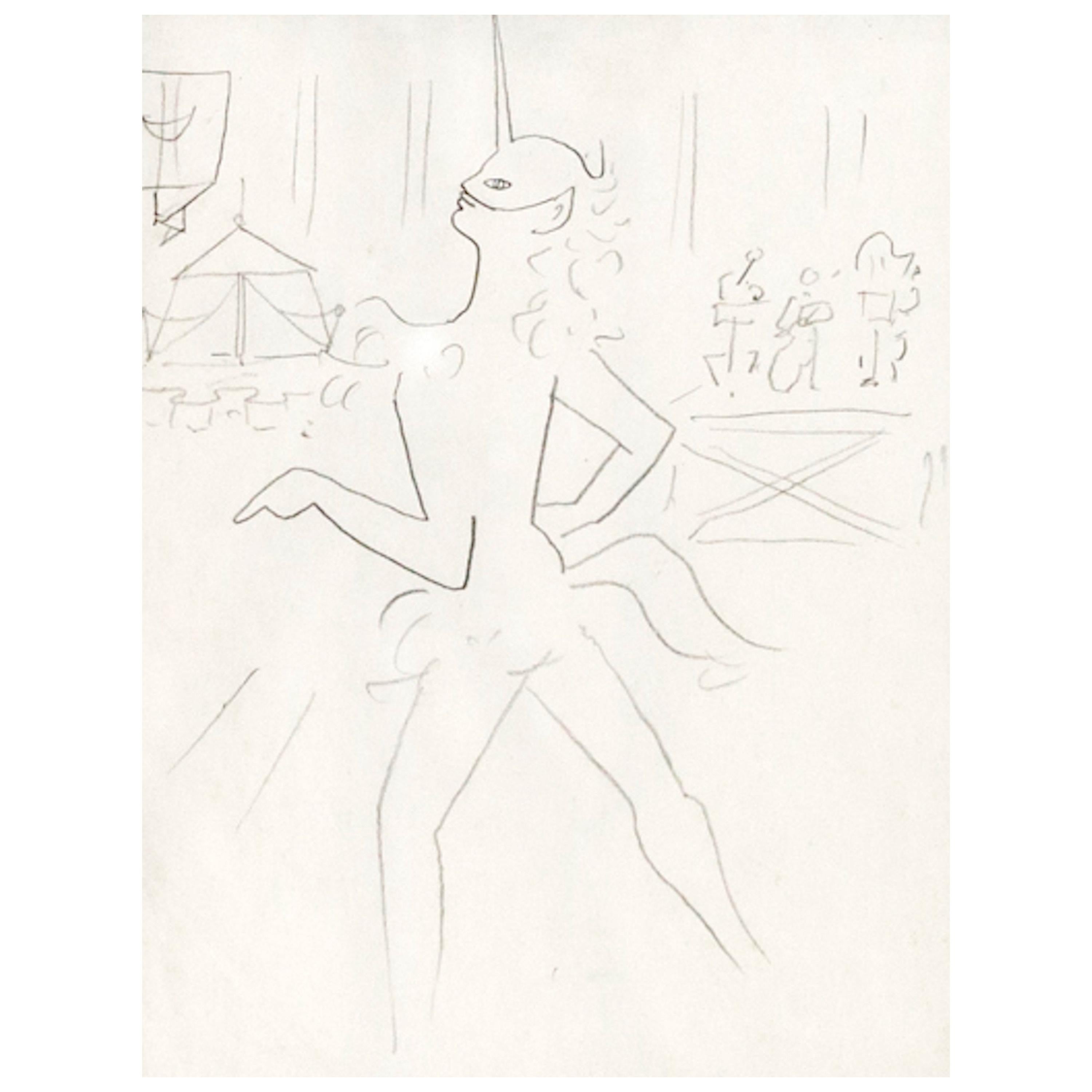 Drawing by Jean Cocteau "La Dame a la licorne", 1953 im Angebot