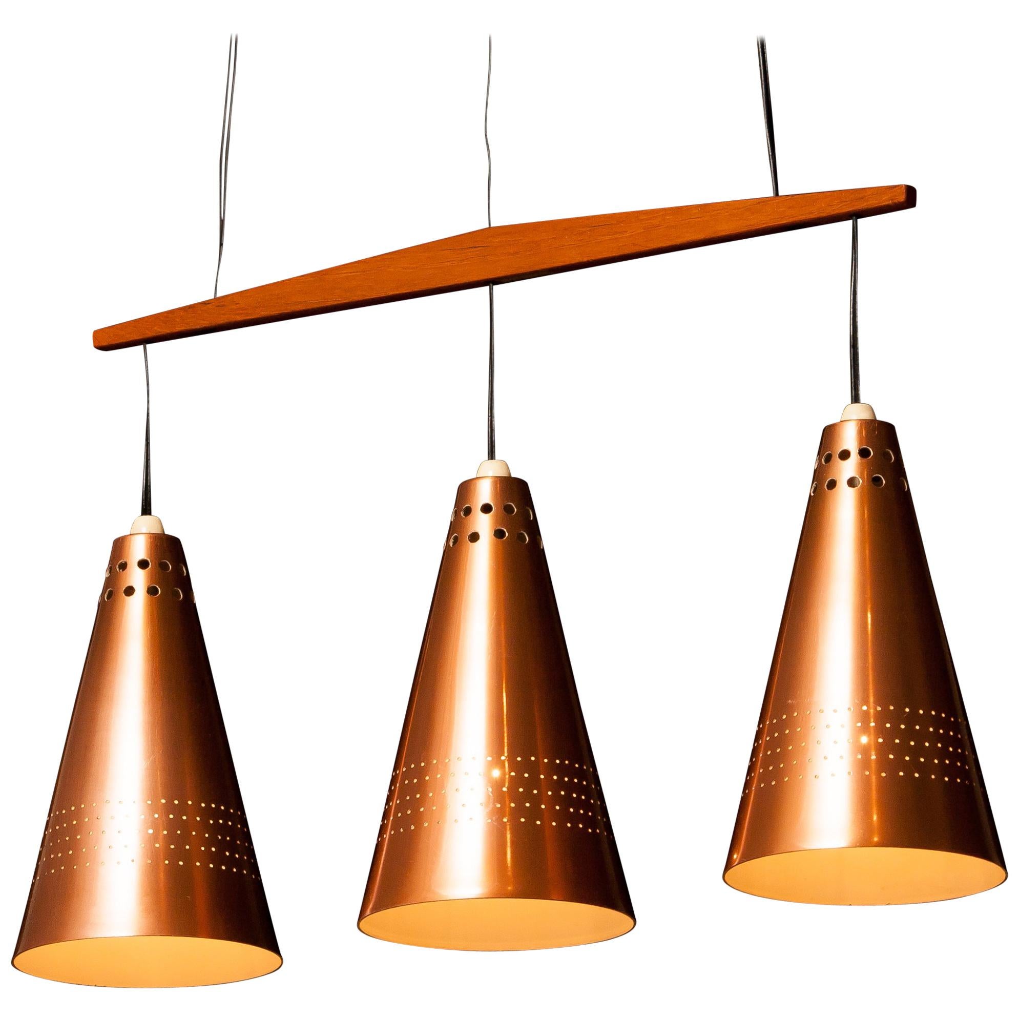 1950s, Copper and Teak Pendant Lamp by Hans-Agne Jakobsson, Sweden