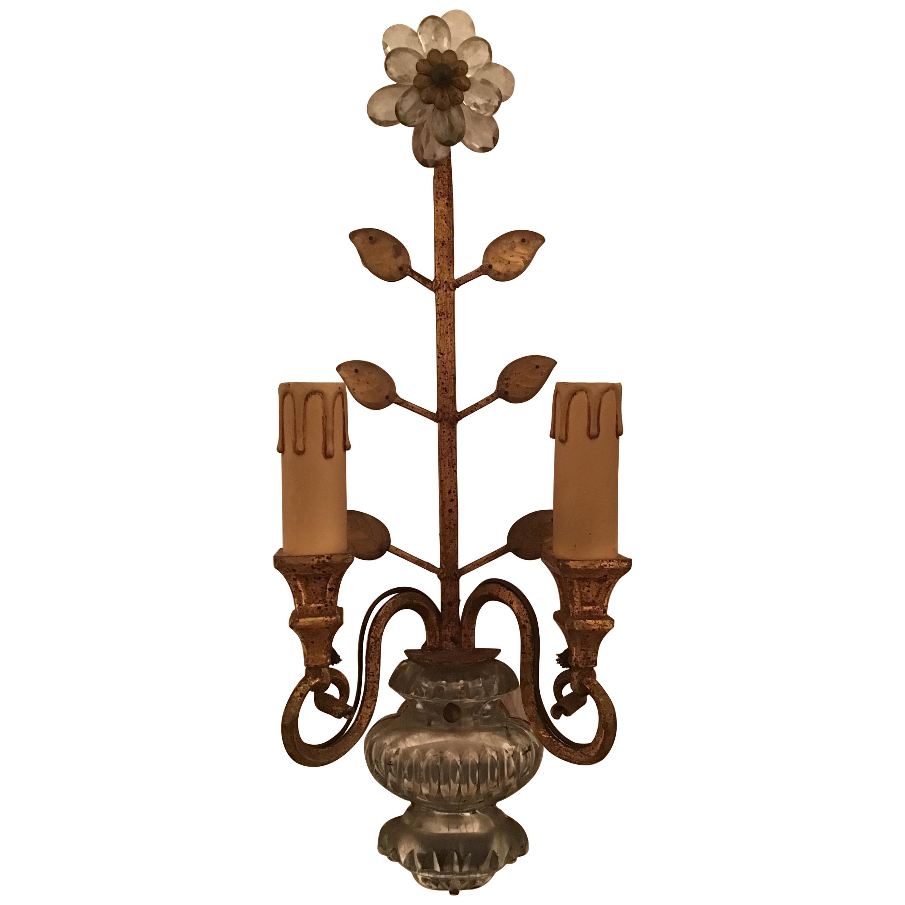Beautiful Gilt Wall Sconce in the Style of Maison Bagues, circa 1940s