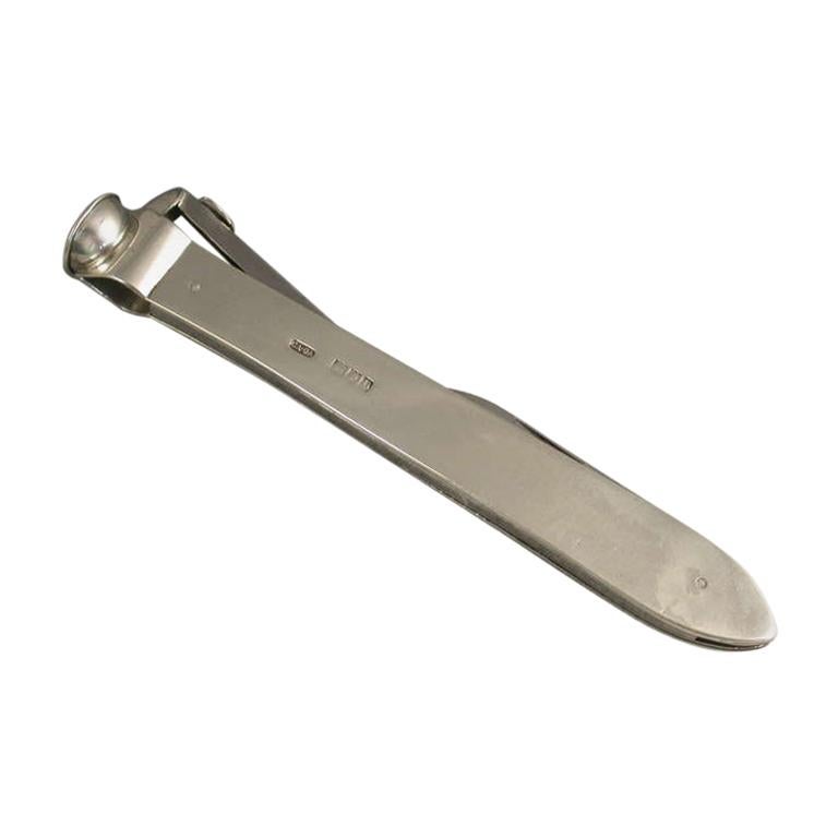 Large Victorian Silver Combined Cigar Cutter and Pen Knife by C & G Asprey, 1897