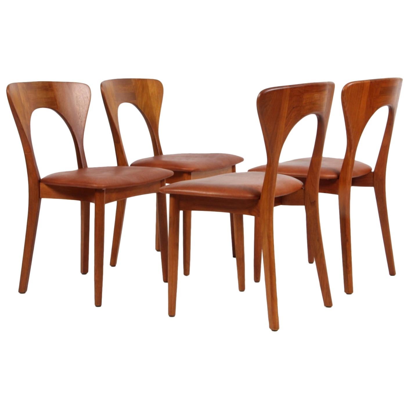 Set of Four Niels Koefoed "Peter" Dining Chairs Teak and Aniline Leather