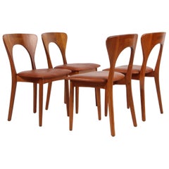 Set of Four Niels Koefoed "Peter" Dining Chairs Teak and Aniline Leather