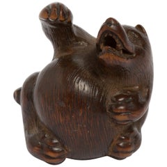 Japanese Wooden Netsuke of a Tanuki 'Raccoon Dog' by Kokei, Early 19th Century