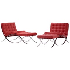 Ludwig Mies van der Rohe Pair of Barcelona Chairs and Ottomans for Knoll