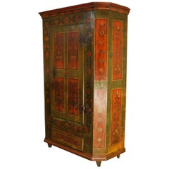 Antique German Decorative Hand Painted One Door Wardrobe Cabinet