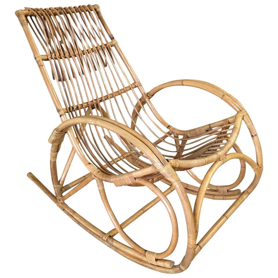 Restored Oversized Stick Rattan Rocking Chair in the Style of Franco ...