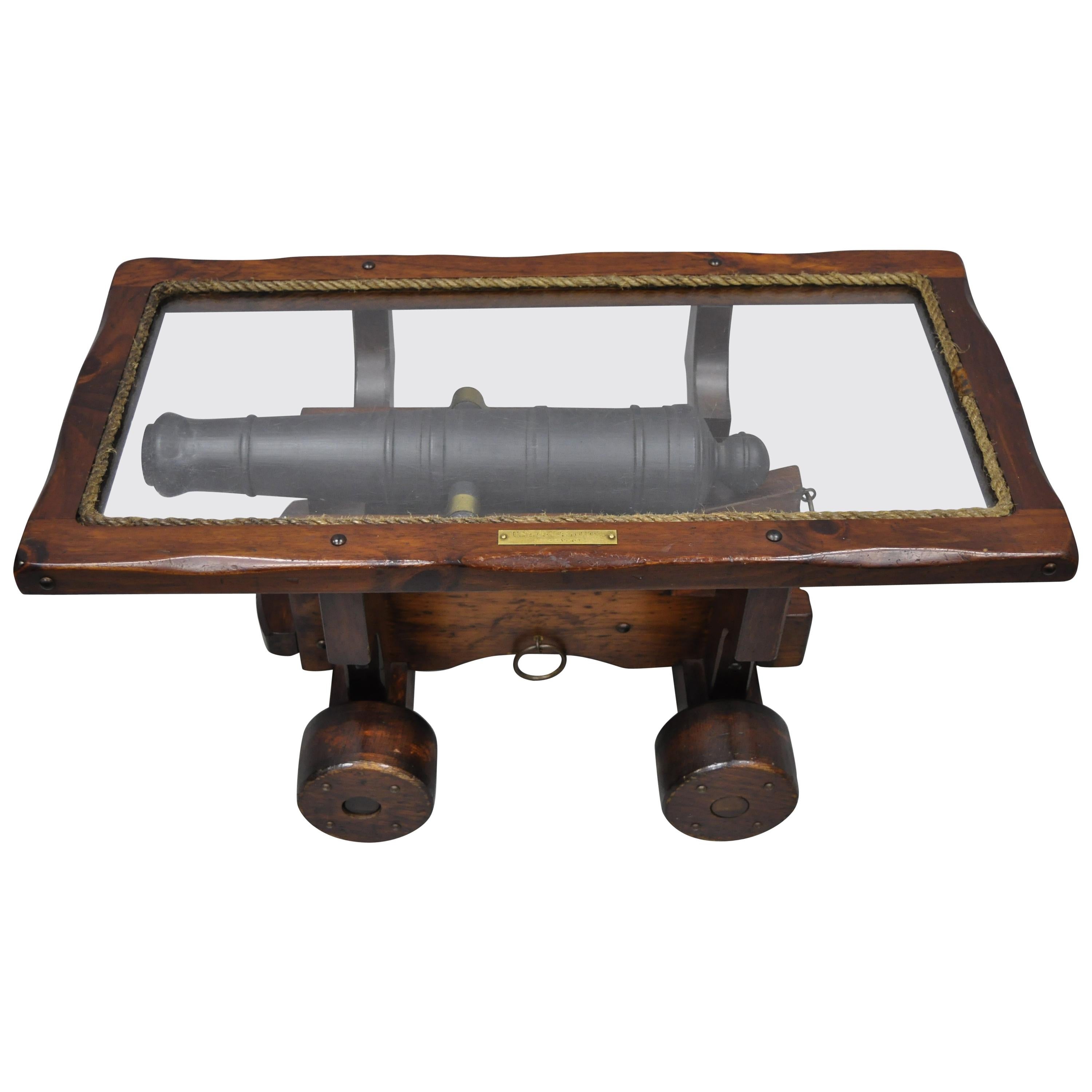 Vintage USS Constitution Simulated Naval Cannon Wooden Coffee Table