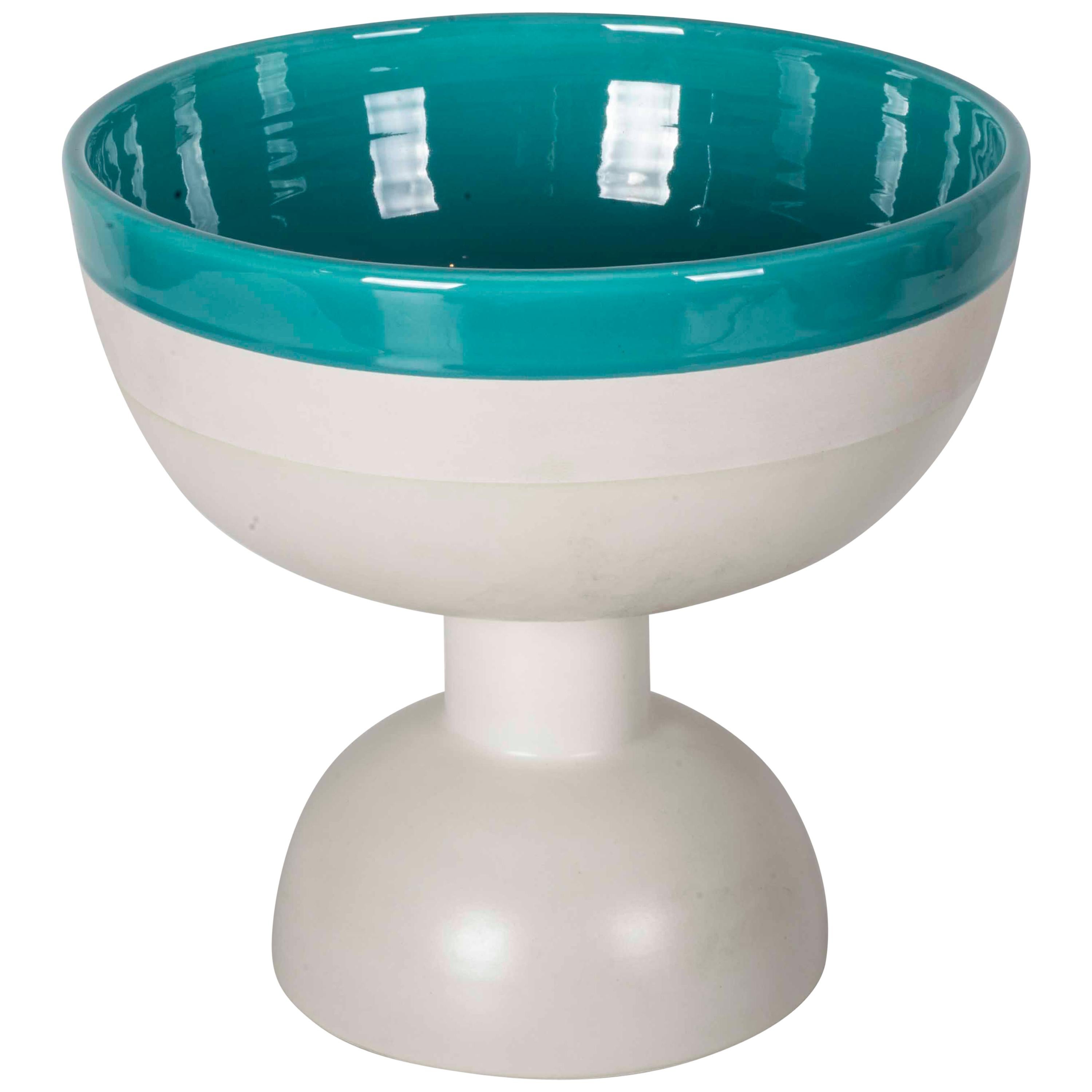 Ettore Sottsass Green and White Ceramic Vase "Bolo Bowl" For Sale