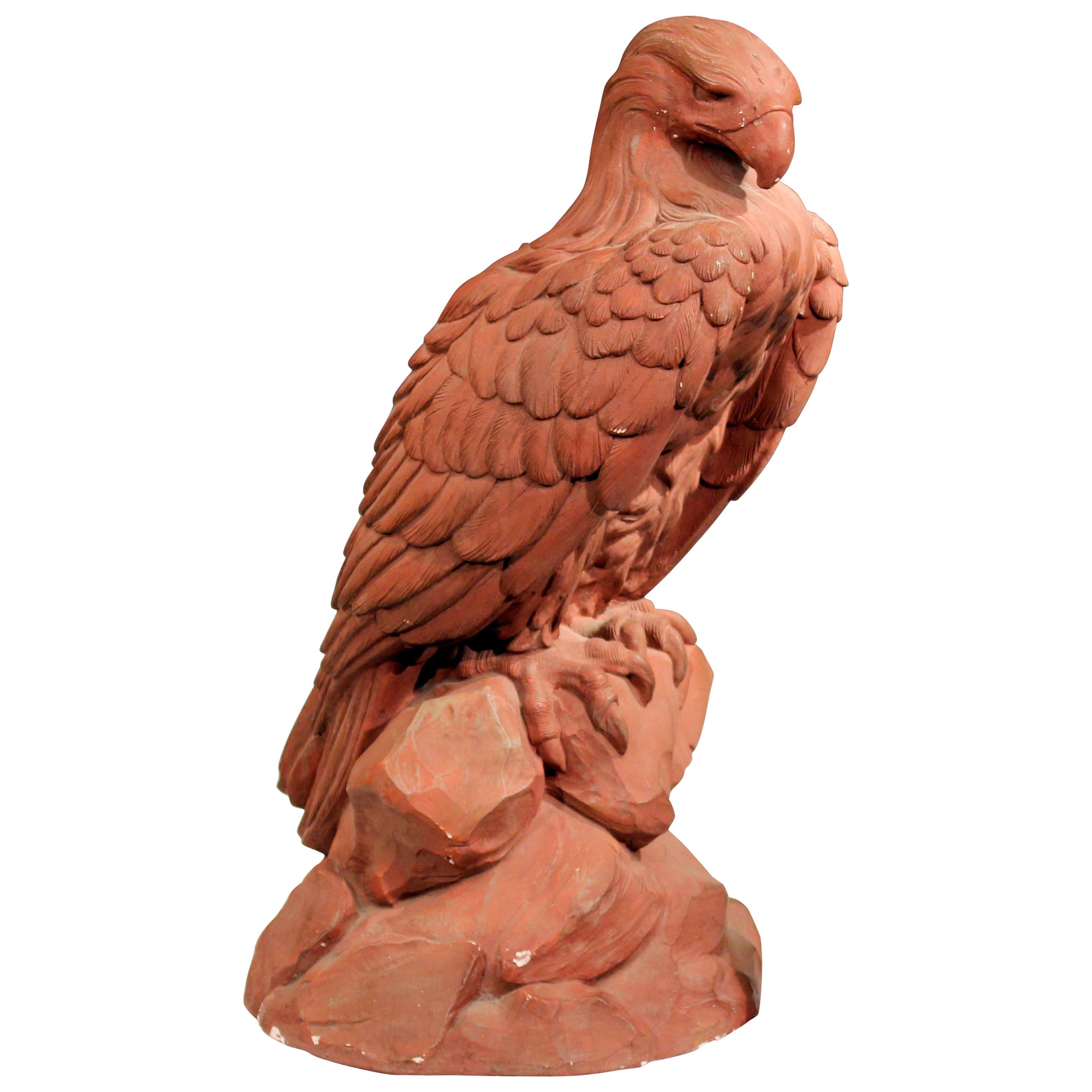 American Golden Eagle Sculpture Large Painted Plaster Figure Signed For Sale