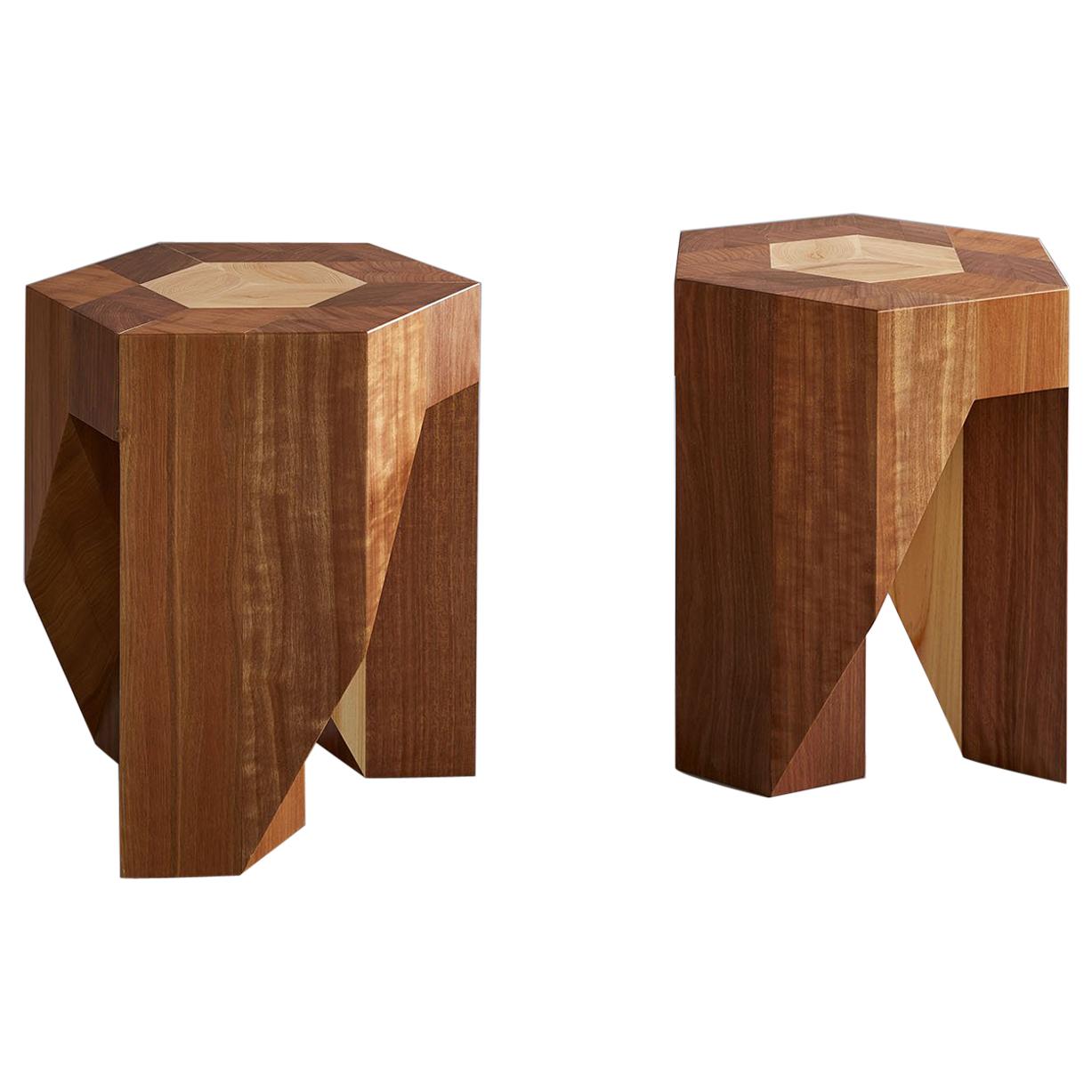 Contemporary wooden Japanese Style Multi-Functional Pair of Stools by Tamen   For Sale