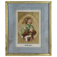 Antique Illuminated Watercolor of Saint Rochus