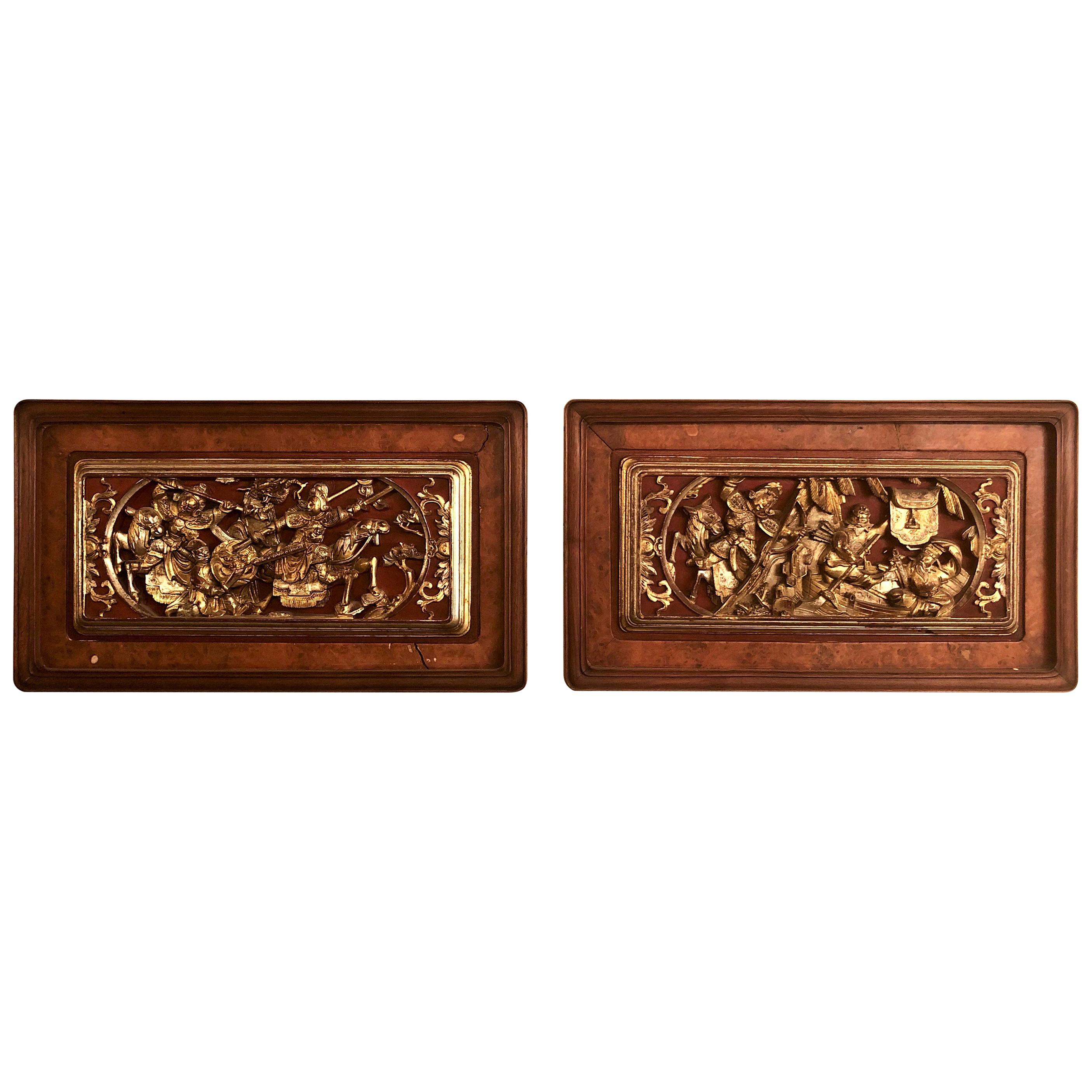 Pair of Antique Panels from a Decorative Screen, Probably Siamese