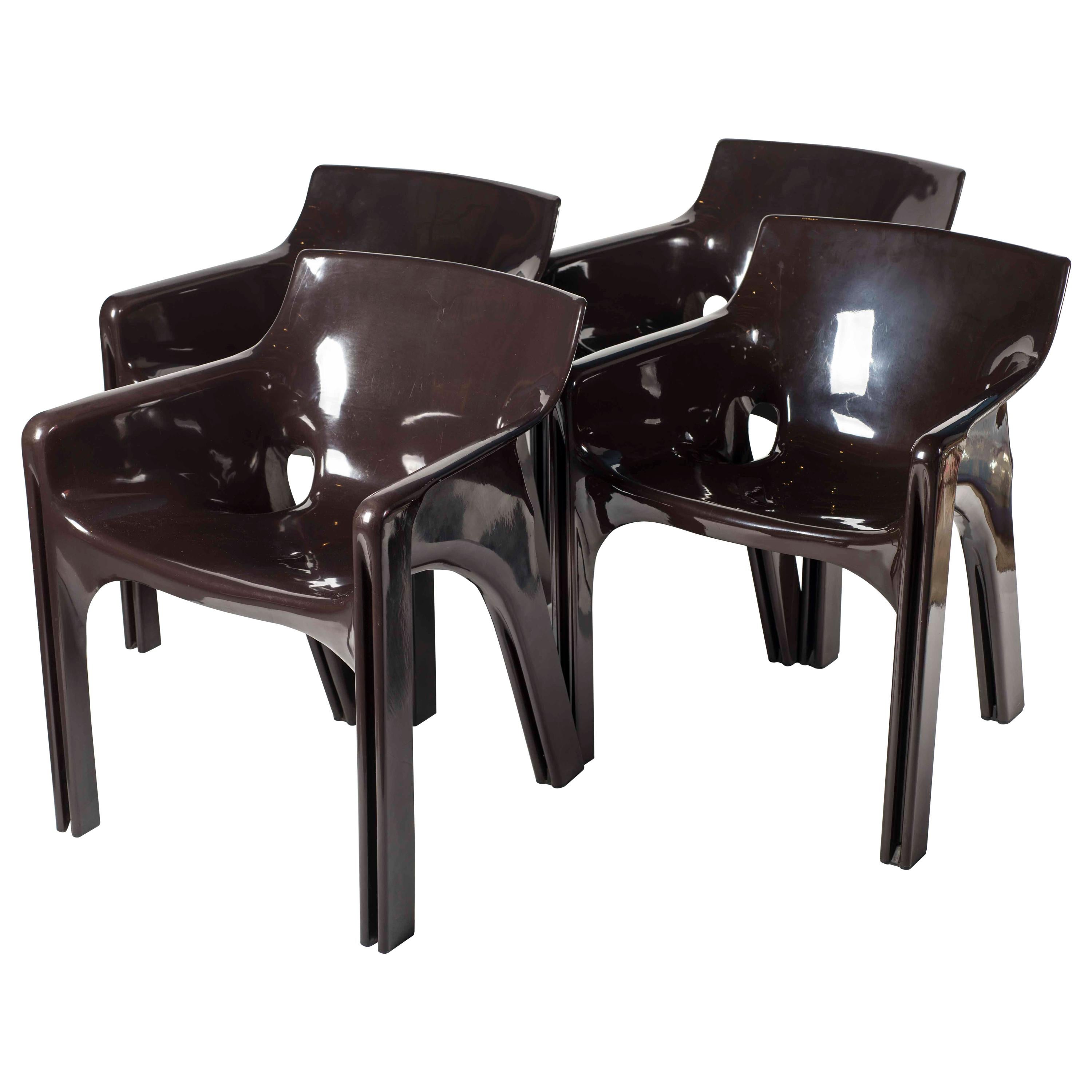 Vico Magistretti Brown Plastic Chairs Gaudi For Sale
